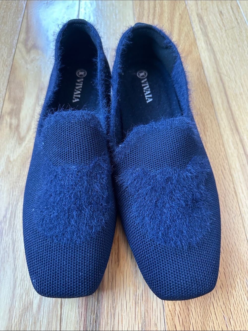 VIVALA Navy Knit Slip-On Loafers with Fuzzy Detail